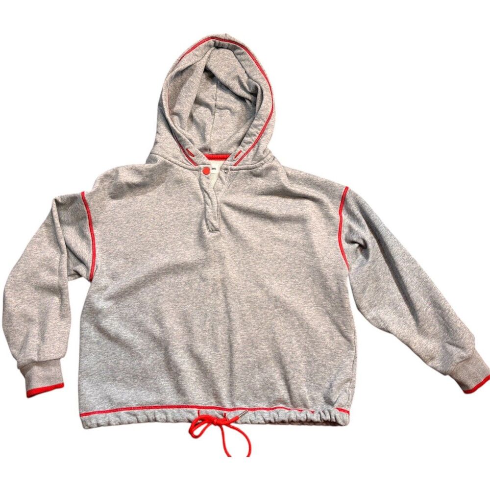 Wknd Nation Womens Gray Hooded Sweatshirt Size M Red Trim Cinch Waist